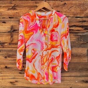 DNA COUTURE | Pink and Orange Swirl Sheer Blouse L